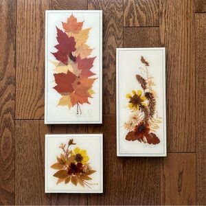 Vintage Henni original set of 3 handmade pressed flowers wall art pictures
